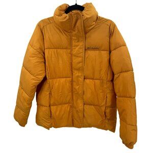 Columbia Womens Yellow Puffer Jacket Medium Lightweight & Warm Full-Zip & Snap